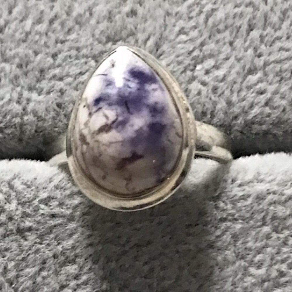 New Sterling Silver Purple Teardrop Morado Violet Flame Opal Ring Sz 7 Crystal
